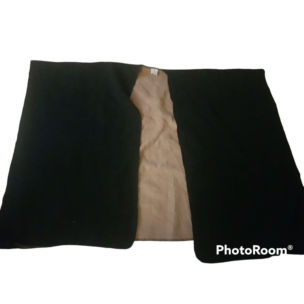 WOOLRICH Reversible Blanket Wrap Black Khaki Soft Cape Travel Friendly One Size